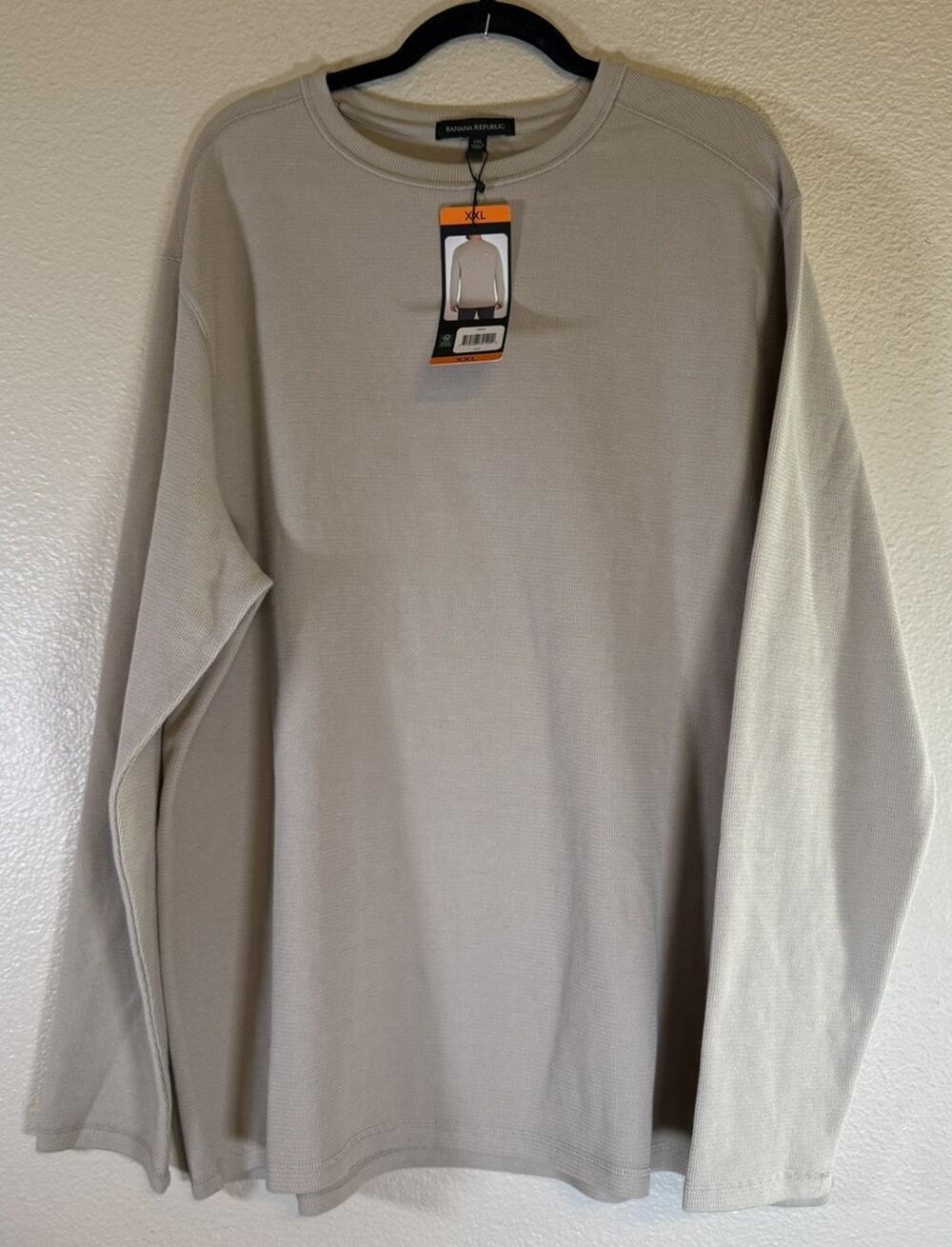 NWT Banana Republic Mens XXL Tan Khaki Thermal Knit Long Sleeve Crew Neck Shirt